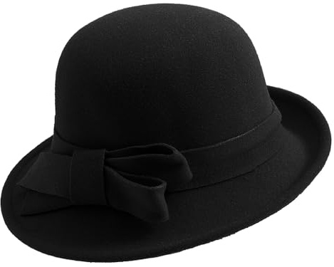 MESU Womens Vintage Felt Bucket Hat 1920S Cloche Bowler Hats Black
