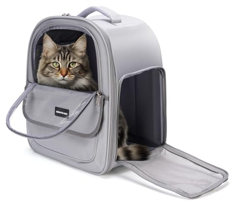 Zaino per Gatti Portatile fino 7kg, Traspirante con Finestra Rete, Cavo Sicurezza – Tessuto Oxford Impermeabile, Pieghevole per Viaggi (Grigio)