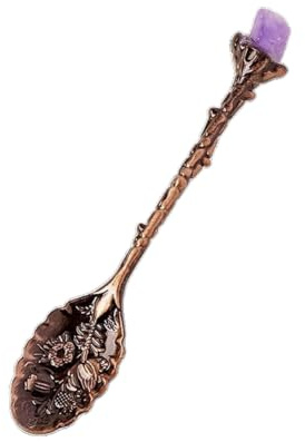 BaronHong Cuillère en pierre brute naturelle - Cuillère à mélanger sculptée de style rétro pour les accessoires de service à thé et l'artisanat en cristal (améthyste, or rose, moyen)