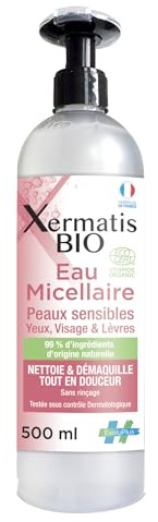 Xermatis BIO – Mizellenwasser 500 ml – Zertifizierte Bio-Kosmetik (COSMOS ORGANIC) – Gesicht- & Augen-Make-up-Entferner – Für empfindliche Haut – Ohne Abspülen – Natürlicher Mizellenreiniger