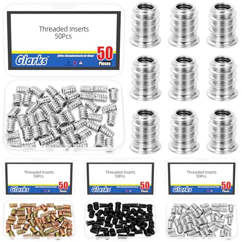 Glarks 50pcs nichelato M6 x 15mm inserti filettati dadi, acciaio al carbonio hex socket drive dadi inserti per telaio letto, tavole, legno mobili chiusura bullone