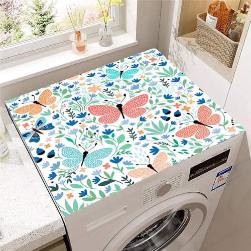 Odot 3d Tapis de Protection pour Dessus de Machine à Laver, Antidérapant Housse de Machine à Laver pour Sèche-Linge Buanderie Réfrigérateur Cuisine (Jacinthe des bois,50x50cm)