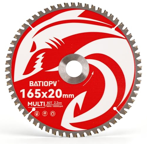 BATIOPV Kreissägeblatt 165 x 20 mm ideal für Holz, Metall & Aluminium - kompatibel mit Tauchsäge & Kreissäge von Bosch & Makita - Multi Sägeblatt 165x20 aus hochwertigem Hartmetall