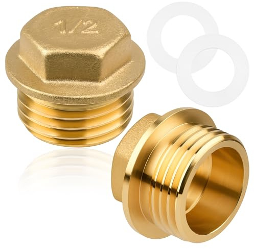 2 tapones ciegos de 1/2 pulgadas, tapón de latón 1/2, rosca exterior, anillo de goma