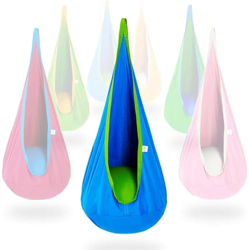 Balançoire lumineuse, chaise pivotante sensorielle en coton avec lumière LED, hamac suspendu avec oreiller gonflable et accessoires, tente hamac de camping for jardin, terrasse et maison(Blue)