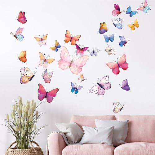 Maxmoc Schmetterlinge Wandtattoo Kinderzimmer | Bunt Wandtattoos für Mädchen, Baby und Kinderzimmer, Wohnzimmer, Möbel, Fenster und Wände