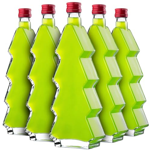 KADAX 10er Set Glasflaschen in Tannenbaumform, 500 ml, mit rotem Schraubverschluss – Leere Flaschen zum Befüllen mit Likör & Schnaps, ideal für Weihnachten & als Geschenk