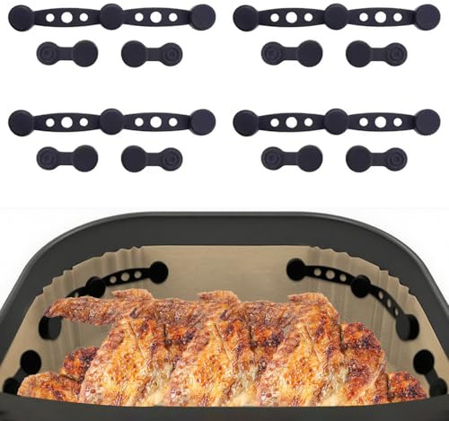 12 Stück Magnetische Silikonschnallen für Heißluftfritteusen,Magnetische Backpapier Befestigungsschnalle, Magnet Silikon Schna zum Kochen und Backen in Der Heißluftfritteuse(Schwarz)