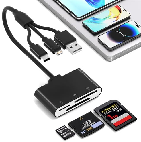 SD Kartenleser für iPhone mit USB C und Lightning, 3 in 1 SD/Micro SD/XD Picture Karten Speicherkartenleser Adapter, XD Picture Card Adapter für iPhone 17/16/15/14, iPad, MacBook, Android, Kamera & PC