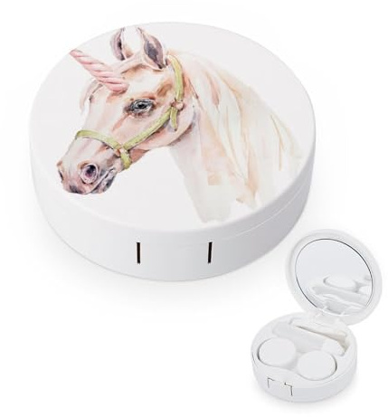 fkgvwo Contact Lens Container White Unicorn Travel Contact Lens Box with Mirror Tweezers Solution Bottle