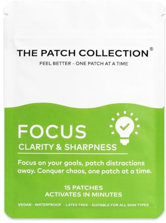 The Patch Collection® - Ultimate Focus & Clarity Patch for Improved Brain Function, Sharpness, Memory | Ginkgo Biloba, Green Tea, B-Vitamins, Magnesium | 8 Hour Focus | Vegan & Latex Free (Pack of 15)