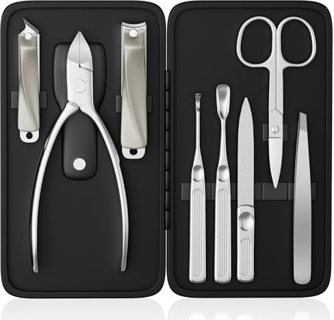 ESSBES Präzisions-Nagelpflege-Set: Maniküre- und Pediküre-Set mit Nagelknipser aus Edelstahl und Etui aus PU-Leder
