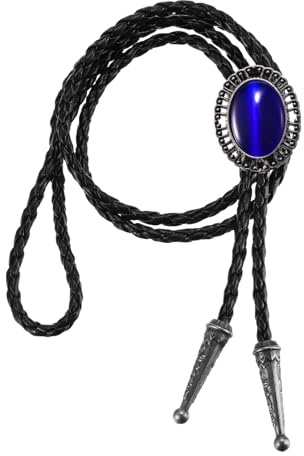 PATIKIL Bolo slips för män, western cowboy läder slips ädelsten bolo slips halsband kohud rep slips för kvinnor män, Mörkblått, 100cm/39.37