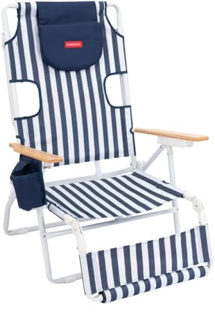 Flamingueo Silla Playa Plegable - Reclinable 5 Posiciones - Agujero Cabeza y Brazos - Reposapiés 3 Posicones - Asas Mochila - Bolsillo Insulado y Posavasos - Aluminio y Poliéster - Azul Marino