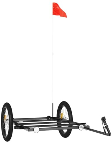 Cykelvagn svart av pulverlackerat järn 135 x 68 x 37 cm stabil bagage- och lastvagn med säkerhetsflagga för vardag, stad, utomhus och transport
