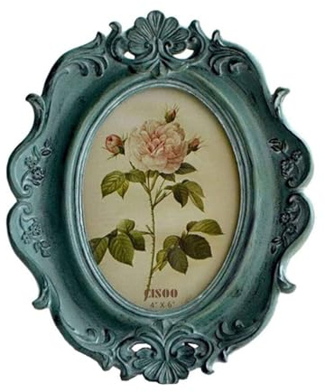 CISOO, Cornice ovale vintage per foto da 10 x 15 cm, da appendere o poggiare su un tavolo, dallo stile retrò e antico, ornamentale e artistica (blu)