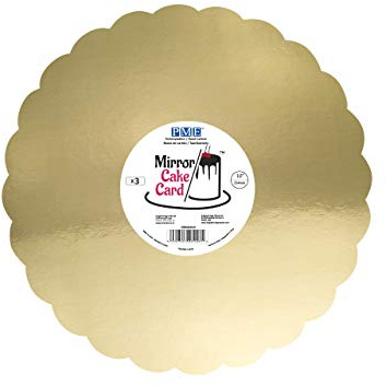 PME CMSG919 Mirror Cake Card-Scallop-Metallic Gold-Pack of 3, 25cm/10 Inch
