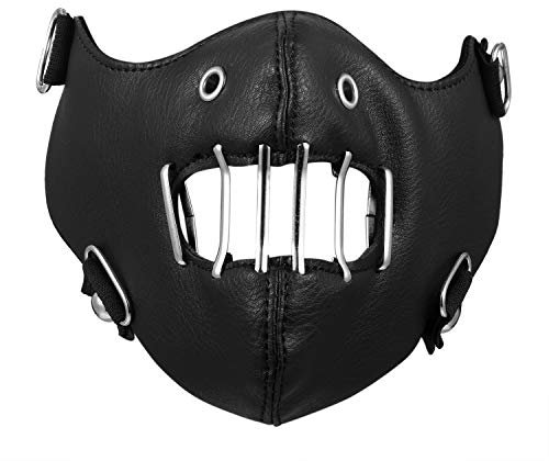 Flongo Leather Mask, Mens Motorcycle Bicycle Biker Hollow Half Face Mask,Anti-Dust Sport Mask for Men Fathers Christmas Valentine's Day