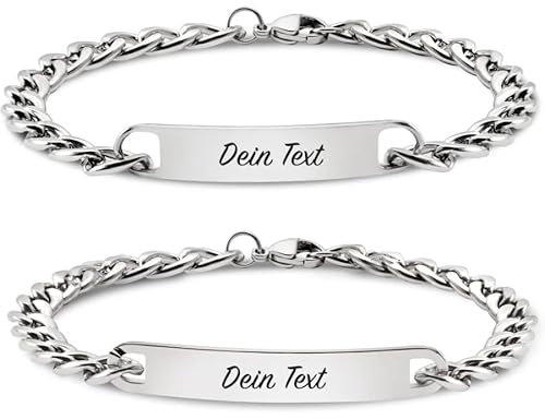 Personalisierte Armbänder | Edelstahl Armband mit Wunschgravur | Partnerarmband für Paare | Pärchen Armband | in Silber und Schwarz