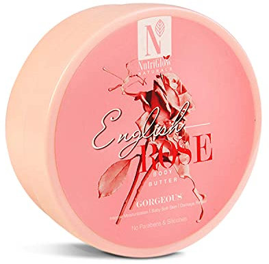 NUTRIGLOW Natural's English Rose Body Butter Cream with Rose Extracts, Deep Nourishing, Moisturizing Healthy Glowing Skin, Anti-aging Dark Spots & Skin Treatment, 7.05 Oz