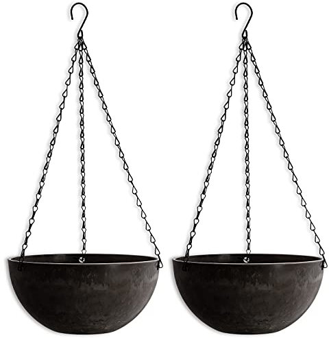 DEAYOU 2 Pack Hanging Planters for Indoor Plants, 10 Hanging Flower Pots with Drain Holes, Outdoor Garden Planters Baskets with Chain and Hook for Balcony, Patio, Porch(Marble Pattern, Coffee)