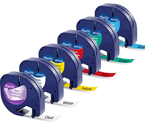 6x MarkField Kompatibel mit Dymo Letratag Etikettenband | Kompatibel mit Dymo Letratag XR Etikettenband Kunststoff Bänder für LT-100H LT-100T XR XM 200B, 12mm x 4m