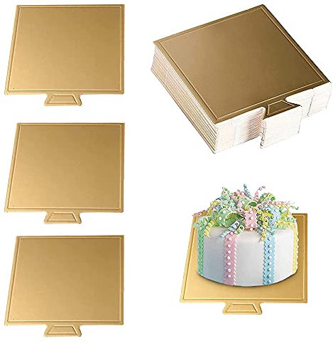 100 Pezzi Mini Base in Cartone, Mousse di Cartone, Cake Board, Mini Basi di Cartone per Torta, Design Maniglia, per Presentare e Trasportare Torte (Dorate)