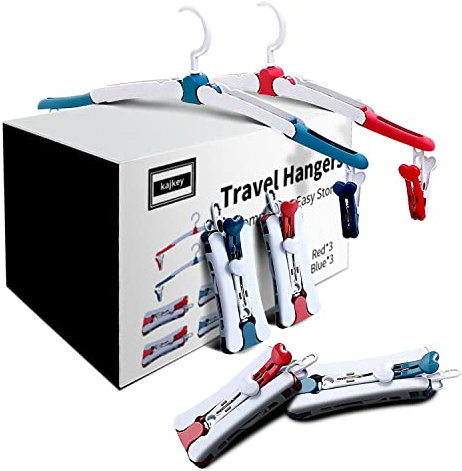 6 Stück reisekleiderbügel Reise kleiderbügel，Faltbar Kleiderbügel Tragbare Kleiderbügel Kunststoff 360 Grad Drehbares Kleiderbügel rutschfeste Kleiderbügel Platzsparende Kleiderbügel (Rot, Blau)