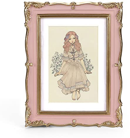 PHAREGE Pink Gold Vintage Frame for 5x7 inch Picture, Ornate Antique Frame with Mat for 4x6 inch Photo, Horizontal or Vertical, Tabletop or Wall