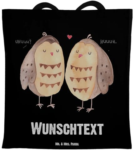 Mr. & Mrs. Panda Personalisierte Einkaufstasche Eulen Liebe - Geschenke, Pärchen, Tasche, Liebesspruch, Eule, Stoffbeutel personalisiert, Personalisierter Jutebeutel, Freund, mit Namen