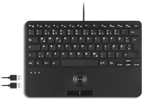 Perixx PERIBOARD-526 DE, kabelgebundene Mini-USB-Tastatur mit Trackball - X-Typ Scherentasten - 11,18x7,17x1,1 Zoll - 2 USB-Hubs integriert - DE Layout