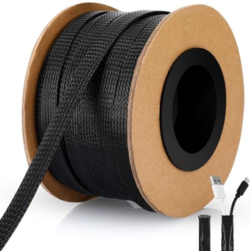 Pangda 300 Feet 1/4 Inch Wire Loom PET Expandable Braided Sleeving Braided Sleeve for TV, Computer, Home Theater (Black)