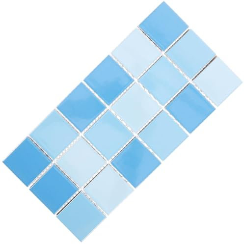 Yardwe 36Pcs Blue Ceramic Swimming Pool Tiles Square Mosaic Tiles for Outdoor Pools Kitchen Backsplash Bathroom Decoration
