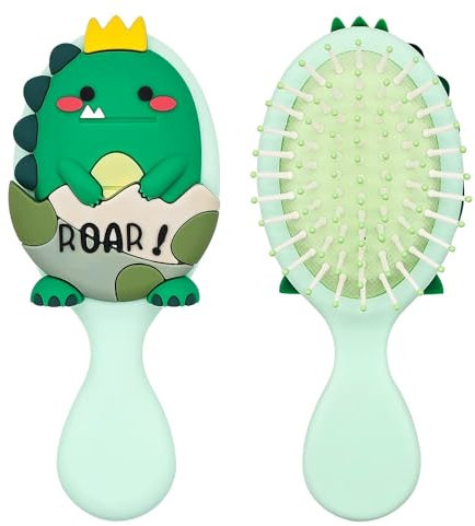 Spazzola Capelli per Bambini, Spazzole Districante per Capelli Antistatica Dinosauro Wet Brush per Ragazze Capelli Lunghi, Ricci e Hair Folti (Verde)