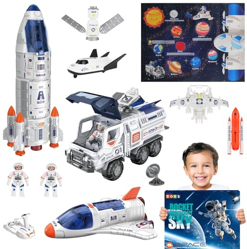 deAO Razzo e Navetta Spaziale per Bambini 3+, Giocattolo Educativo STEM con Astronauti, Rover, Stazione Spaziale e Tappetino Sistema Solare