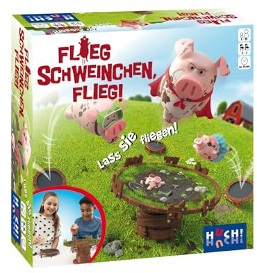 HUCH! | Flieg, Schweinchen, flieg | Aktionsspiele ab 6 Jahre | Familienspiele | lustige Gesellschaftsspiele für Kinder | schnelles Reaktionsspiel | Dauer 15-20 Min. | Für 2-3 Spieler ab 6 Jahren