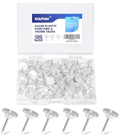 120 Count Clear Push Pin Tacks, Premium Thumb Tacks Steel Point and Plastic Flat Head for Photo Wall, Bulletin Board, Home Office Use