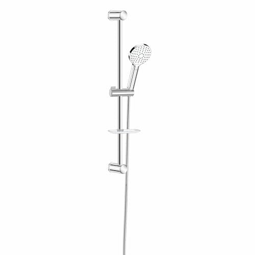 Duschstange mit Handbrause 60 cm| 3 Strahlarten | Seifenablage | Duschset Edelstahl | Brause Ø 11cm | Duschkopfhalterung | Schlauch Brausestangenset Brausegarnitur Chromax