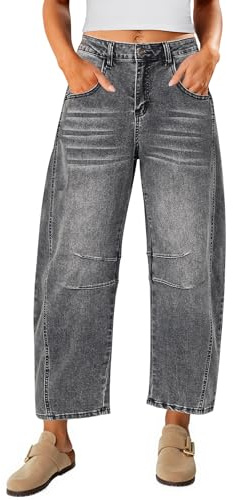 Vetinee Jeans Damen Sommer Jeans Baggy Damen Foxy Grau Größe X-Large Passt EU Größe 46 bis EU Größe 48