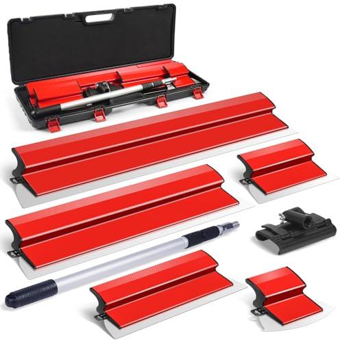 DEKEones Spatule Enduit Lissage Set, Ensemble D'outils D'écrémage Pour Cloisons Sèches, Outils de Spatule (15cm, 25cm,40cm,60cm,80cm) et Manche D'extension de 70 à 158 cm