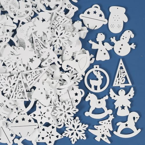 HERZNONE 200pcs Weihnachten Streudeko aus holz Holzanhänger Mini Holzdeko Weihnachtsbaumanhänger Weihnachtsdeko Streudeko DIY Basteln Tischdeko Homedeko Weihnachten Schmuck (weiß-bells)
