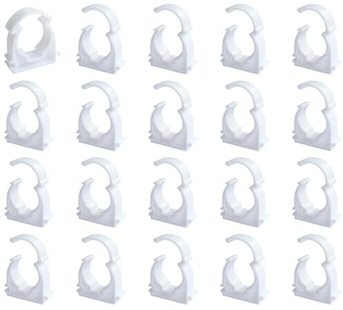RHQFDM 20 Pcs PPR Tubo Morsetti 25 mm Tubo Clip Bianco Plastica Acqua Fissi Clip Universale Singolo Tubo Clip Fascetta Stringitubo Singola a Scatto Per il Fissaggio di Tubi in Cucine,Bagni e Piscine