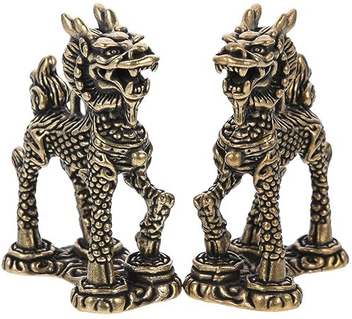 MUSISALY 2stücke Messing Kylin-Figur Als Dekoration Für Schreibtisch Exquisit Verarbeitet Glänzend Und Zart Als Geschenk Oder Auto-schmuck Geeignet