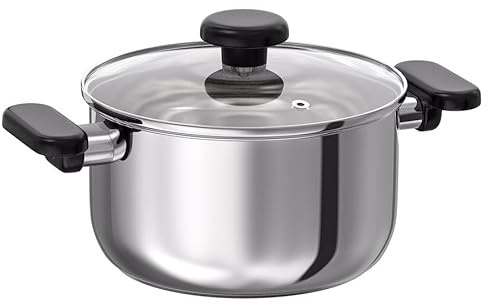 Clear Glass Pot with Lid, 3L – Stainless Steel Rim & Handle, Heat-Resistant Cooking Pot, Multipurpose for Soups, Stews & More