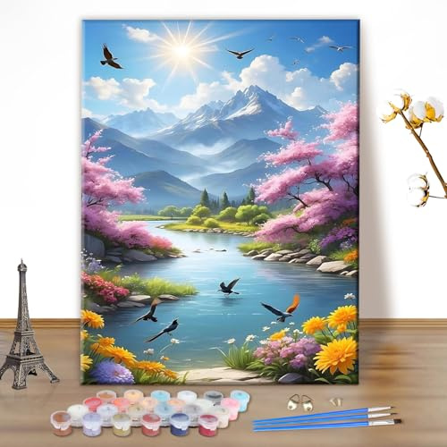 MEIYUDA Malen Nach Zahlen Erwachsene Landschaft Natur, DIY Digitales Ölgemälde-Set auf Leinwand mit Pinseln und Acrylpigment Bastelset, Artwork für Heimdekoration Geschenk 30x40cm(Ohne Rahmen)
