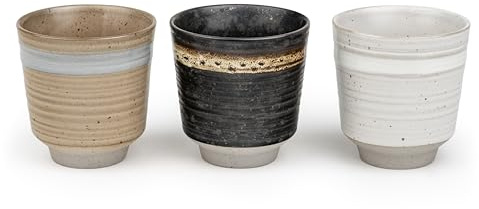 Bredemeijer Juego de 3 tazas de té de cerámica, diseño moderno de rayas, 200 ml de capacidad
