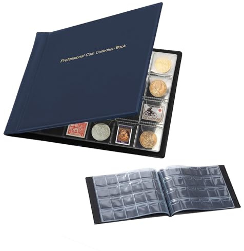 240-Pocket Coin Collection Album – Blue Coin Collectors Book with Display Storage Case, Organiser Sleeves for Coins, Pennies, Currency & Money Collections