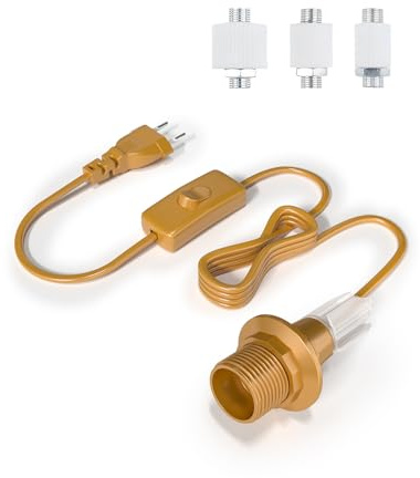 TobeBright E14 Soporte para Lámpara de Botella con Interruptor y Enchufe, Adaptador Botella para Lampara E14 Lampara para Botella para DIY Lámpara para Botella de Vino, Lámpara de Mesa (Dorado,1Pc)