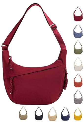 Bolsa Media Luna para Mujer, Bolsa Media Luna de Nylon, Bolsa Hobos Crossbody, Bolsa Dumpling de Nylon, Bolso Media Luna Portátil con Correa Ajustable, Bolsa Bandolera (Rojo)