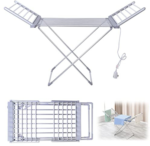 Drying Racks Electric Heated X-Legs Clothes Airer Towel Warmer, 50Hz/230W Portabrtable Clothes Airer with Wings, Clothes Dryer Folding Indoor Horse Rack, Energy-Efficient Laundry Drying Rack
